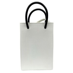 BALENCIAGA Shopping Phone Holder Leather Shoulder Bag White